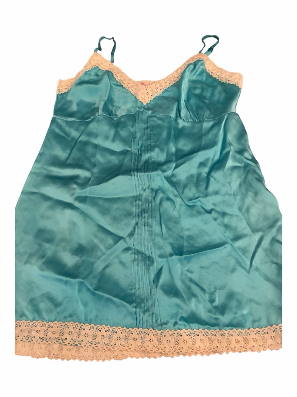 Silk Teal Chemise with Cream Lace Trim